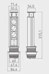 Indux Up & Down pequeno tomada de terra retrátil prata tomada de cozinha em bancada com 3 tomadas e 2 x USB 1208957842