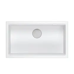 Quadri Newport II, pia grande e profunda de granito para montagem superior e inferior, cor branca, 76x45cm, 1208957854