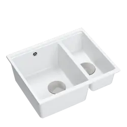 Quadri Newport II branco 1,5 cuba de granito para montagem sobreposta e embutida 555x460mm com plugue de aço inoxidável 1208957860
