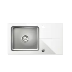 Quadri Glazz pia de montagem em aço inoxidável com escorredor de vidro branco reversível 77x44 1208957863