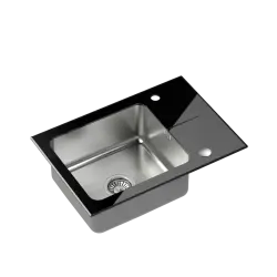 Quadri Glazz pia de montagem em aço inoxidável com escorredor de vidro preto 64x44 reversível 1208957864