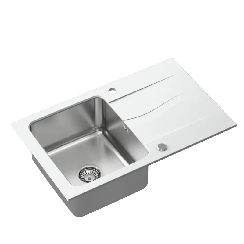 Pia de montagem Quadri Fusion em aço inoxidável com escorredor de granito branco 78x48 reversível 1208957868