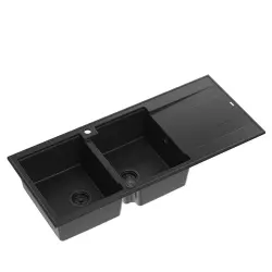 Quadri Luton pia de granito preto dupla com escorredor 116x50 cm com tampa preta 1208957883