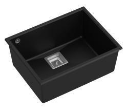 Quadri Quadrangle pia de embutir em granito preto 55x42cm com plugue de aço inoxidável 1208957885