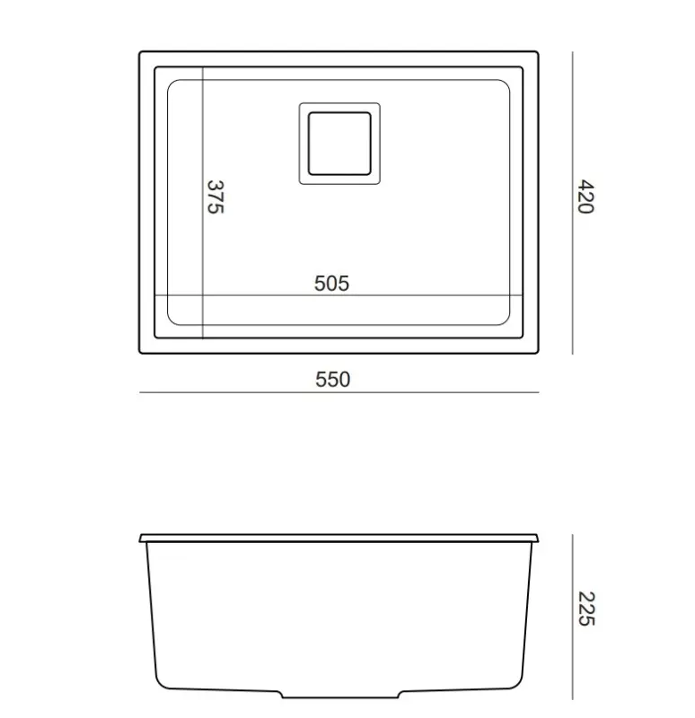 Quadri Quadrangle black undermount granite sink with save space siphon 55x42cm 1208957885