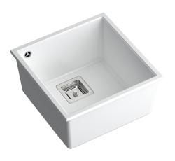 Quadri Quadrangle pia de granito branco embutida 42x42cm com tampa de aço inoxidável 1208957886