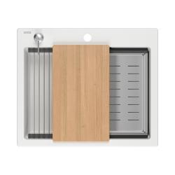 Quadri Durham pia de granito branco 595x500 com dispensador de sabão, tábua de cortar, esteira de rolo, pia auxiliar e esteira de rolo 1208957903