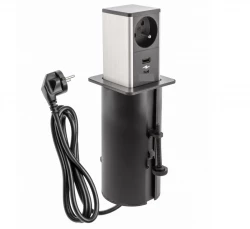 Indux Push tomada de terra retrátil preta com 1xUSB A e 1xUSB C com tampa de aço inoxidável 1208957928