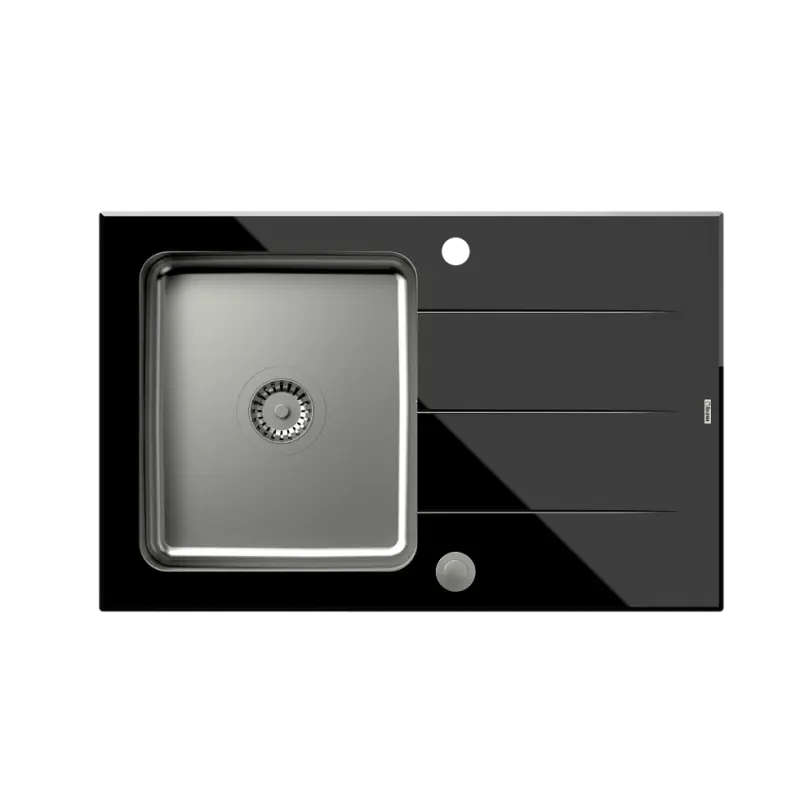 Quadri Glazz inset stainless steel sink with black glass drainer 78x50 reversible 1208957934