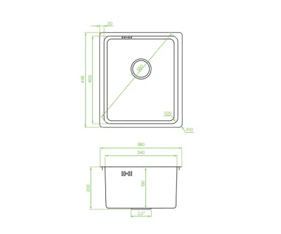 Aquadesign R25 pia de aço inoxidável com estrutura superior, estrutura inferior e encaixe plano 34 x 40 cm 1208958201