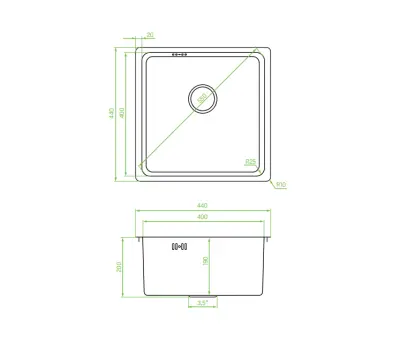Aquadesign R25 pia de aço inoxidável com estrutura superior, estrutura inferior e encaixe plano 40 x 40 cm 1208958206