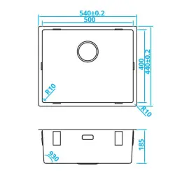 CARESSI Basic Line pia de aço inoxidável 50x40 com plugue integrado renovado CABLPP50R10