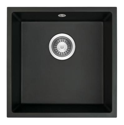 GraniteMy Universal pia de granito preta 40x40 cm preta para montagem superior, montagem inferior e montagem nivelada com plugue de aço inoxidável 1208958318