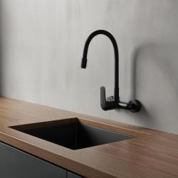 Aquatrimo Chopin torneira de parede com bica alta flexível fosca preta 21CP8462SW