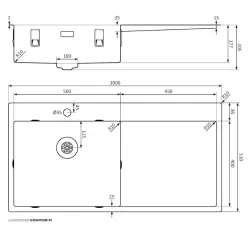 Lorreine SP série pia de aço inoxidável 100x51 cm com furo para torneira modelo 50SPDB-R