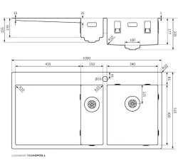 Lorreine SP série pia de aço inoxidável 100x51 cm com furo para torneira modelo 1534SPDB-L