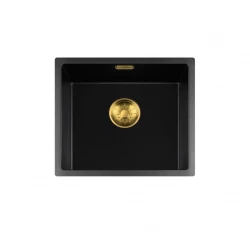 Lorreine BQ série pia 44x41cm embutida preta com plugue dourado 40BQ37-FU-GOLD