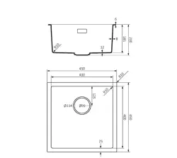 Lorreine BQ série pia 45x45cm montagem preta com plugue inox 40BQ-T-INOX