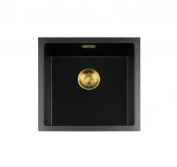 Lorreine BQ série pia 45x45cm sobrepor preto com plugue dourado 40BQ-T-GOLD