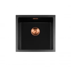 Lorreine BQ série pia 45x45cm sobrepor preta com válvula de cobre 40BQ-T-COPPER