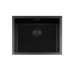 Lorreine BQ série pia 55x45cm de sobrepor preta com tampão preto 50BQ-T
