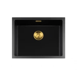 Lorreine BQ série pia 55x45cm sobrepor preto com plugue dourado 50BQ-T-GOLD
