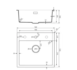 Lorreine BQ série pia 56x52cm de sobrepor preta com plugue de aço inoxidável 50BQ37TH-T-INOX