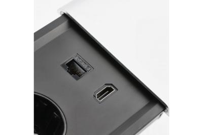 Cabo de extensão embutido para desktop PRESTINO, 2x tomada francesa, USB A+C, RJ45, HDMI, cabo 1.5m, prata 1208958675