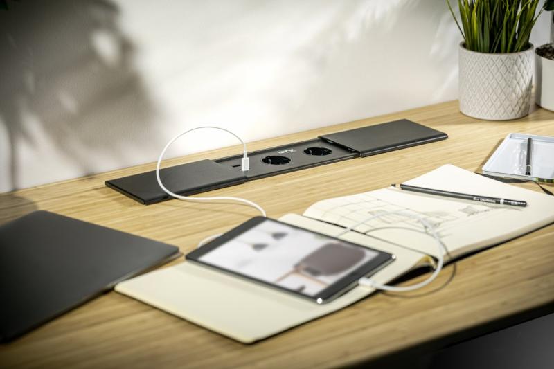 Cabo de extensão embutido para desktop PRESTINO, 2x tomada schuko, USB A+C, RJ45, HDMI, cabo 1.5m, prata 1208958676