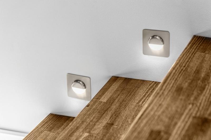 Decor LED staircase fixture ESCADA KB DC12V square frosted cover 0 8W 70lm 4000K inox cable 150cm