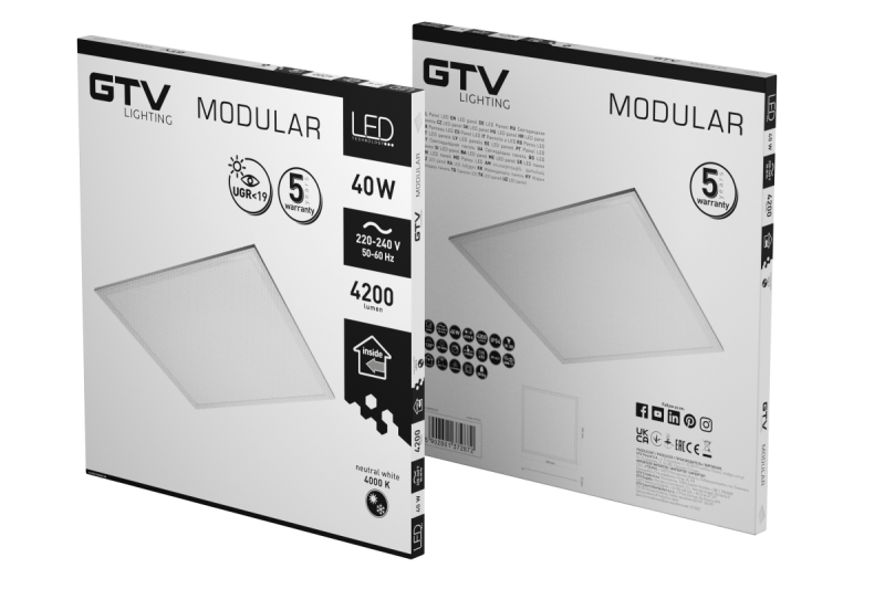 Luminária LED MODULAR, placa traseira, 60x60cm, 4000K, 40W, 4200lm, AC220-240V, PF>0,9, IP54, 5y, UGR<19 1208963000