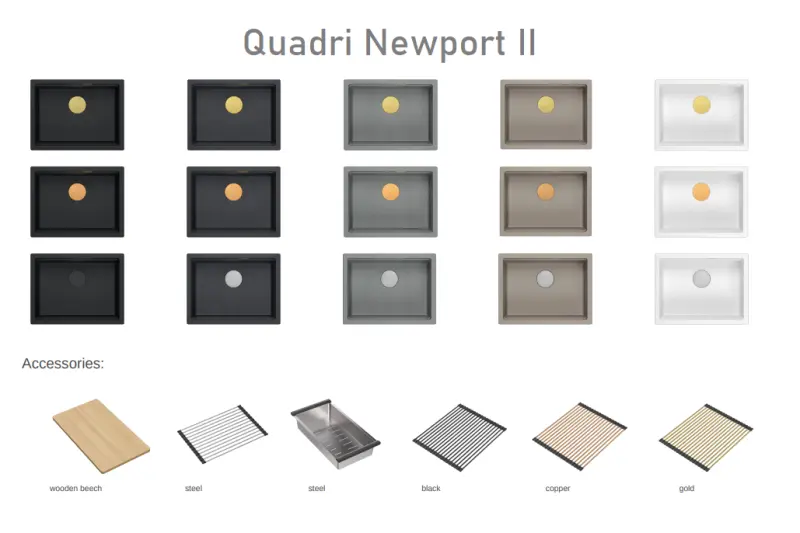 Quadri Newport II granite undermount black sink 560x450 mm incl. black drain cap 1208966924