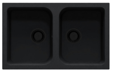 GraniteMy Dortmund pia dupla de granito preto de sobrepor 76x48 cm com ralo preto 1208967041