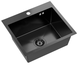 Quadri Dixton 50 pia preta Nano PVD em aço inoxidável 500x450 mm com furo para torneira de montagem 1208967082