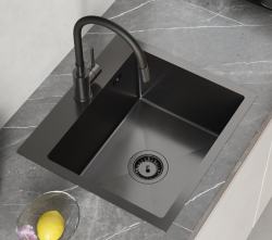 Quadri Dixton 50 pia preta Nano PVD em aço inoxidável 500x450 mm com furo para torneira de montagem 1208967082