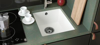 GraniteMy Universal pia de granito branco 34x40 cm, montagem superior, montagem inferior e montagem nivelada com tampa de aço inoxidável 1208967107.