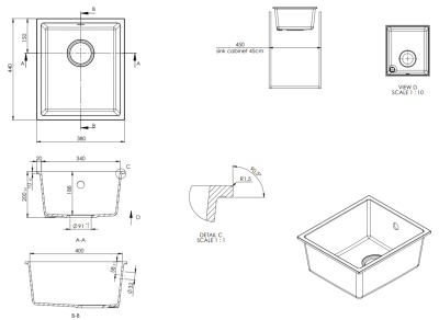 GraniteMy Universal pia de granito branco 34x40 cm, montagem superior, montagem inferior e montagem nivelada com tampa de aço inoxidável 1208967107.