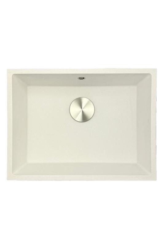 GraniteMy Universal granite white sink 55x40 cm white surface-mounted, under-mounted, and flush-mounted with stainless steel plug 1208967109