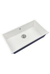 GraniteMy Universal pia grande de granito branca 74x40 cm branca de montagem superior, inferior e nivelada com plugue de aço inoxidável 1208967111