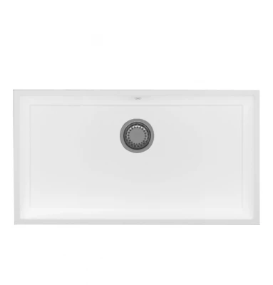 GraniteMy Universal pia grande de granito branca 74x40 cm branca de montagem superior, inferior e nivelada com plugue de aço inoxidável 1208967111