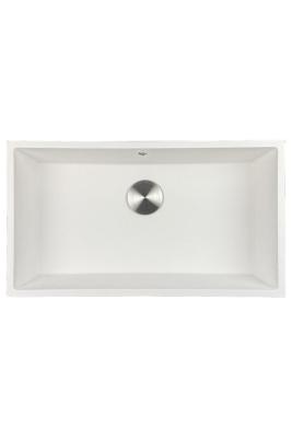 GraniteMy Universal pia grande de granito branca 74x40 cm branca de montagem superior, inferior e nivelada com plugue de aço inoxidável 1208967111