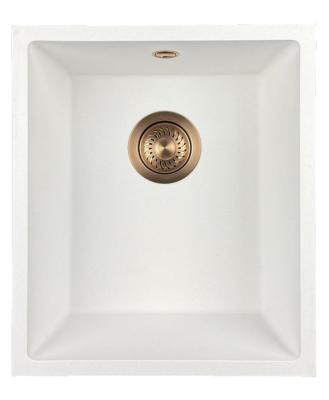 GraniteMy Universal pia de granito branca 34x40 cm branca de sobrepor, de embutir e de instalação nivelada com plugue de cobre 1208967148