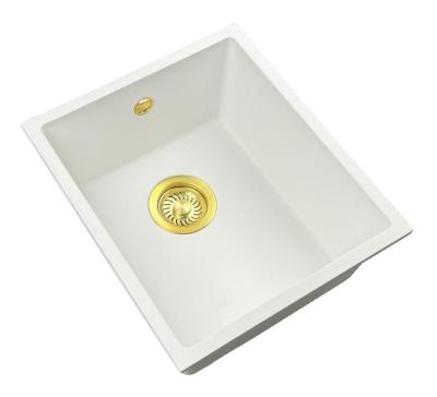 GraniteMy Universal pia de granito branca 34x40 cm branco, montagem superior, montagem inferior e montagem nivelada com plugue dourado 1208967149