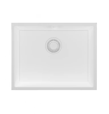 GraniteMy Universal pia de granito branca 55x40 cm montagem de superfície, embutida e nivelada com tampão branco 1208967153