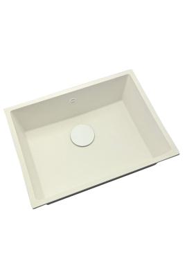 GraniteMy Universal pia de granito branca 55x40 cm montagem de superfície, embutida e nivelada com tampão branco 1208967153