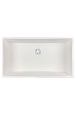 GraniteMy Universal pia grande de granito branca 74x40 cm branca para instalação sobreposta, embutida e nivelada com plugue branco 1208967160
