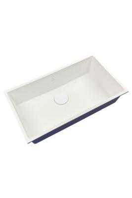 GraniteMy Universal pia grande de granito branca 74x40 cm branca para instalação sobreposta, embutida e nivelada com plugue branco 1208967160