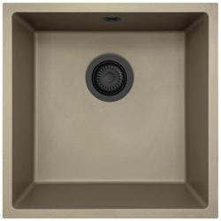 GraniteMy Pia universal de granito taupe 40x40 cm para montagem de superfície, montagem inferior e montagem nivelada com tampa preta 1208967213