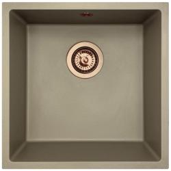GraniteMy Universal pia de granito taupe 40x40 cm de montagem superior, montagem inferior e montagem nivelada com plugue de cobre 1208967214