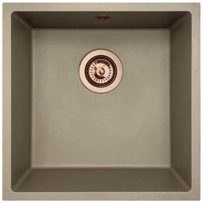 GraniteMy Universal pia de granito taupe 40x40 cm de montagem superior, montagem inferior e montagem nivelada com plugue de cobre 1208967214